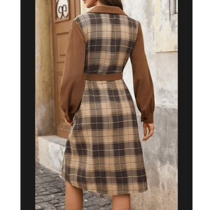 Vestido midi tipo camisa con cinturón y estampado de cuadros para mujer – Ropa informal vintage para otoño - Product Image 3