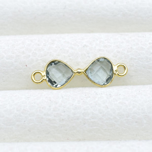 Aquamarine Heart Bow Connector 6mm Brass And <b>Silver</b> Bezel Heart <b>Charm</b> Blue Crystal Jewelry Making Connector for Healing And Calm - Product Image 3