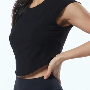 Women's Red Crop <b>Top</b> Black White Stripe Crew Neck Drop Shoulder Short Sleeve Breathable Eco-Friendly Anti-Wrinkle Casual T-Shirt - Product Image 4