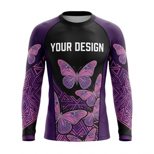 Custom Sublimation Print <b>Long</b> <b>Sleeve</b> Rash Guard Unisex Adult Butterfly Pattern <b>Compression</b> <b>Shirt</b> - Product Image 1