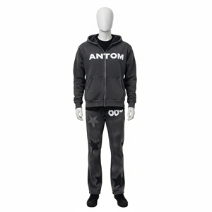 Custom Men's Fleece Tracksuit Star Print <b>Zip</b> Up Hoodie Sweatpants Set Streetwear Heavyweight Hoodies Unisex Casual Jogger Suit - Product Image 2