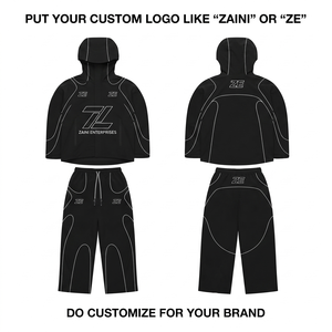 ZAINI Men's Winter Hooded Casual Windbreaker Suit 300g Polyester/Nylon <b>Knitted</b> Fabric Breathable Custom Logo Contrast Piping <b>Set</b> - Product Image 1
