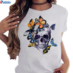 T-shirt unisexe d'été blanc pour fille, haut décontracté respirant avec imprimé graphique, motif rose et papillon, modèle basique - Product Image 6