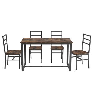 Ensemble de salle à manger de style industriel en cinq pièces, table et chaises à structure solide avec dossier - Product Image 6