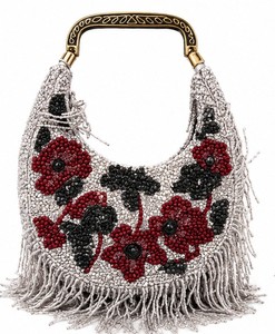 Beaded Half Moon Handbag Women Bohemian Floral Pattern <b>Fringe</b> Open <b>Top</b> Single Handle Stylish Daily Use - Product Image 1