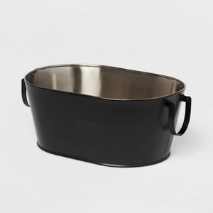 Seau à glace ovale en métal galvanisé noir mat avec poignées latérales fixes pour boissons et fêtes - Product Image 1