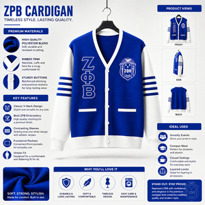 เสื้อคาร์ดิแกนอะคริลิกปักลาย Zeta Phi Beta สำหรับผู้หญิง |   เสื้อคาร์ดิแกนปักลาย ZOB Sorority สำหรับผู้หญิง สไตล์สั่งทำพิเศษ - Product Image 5