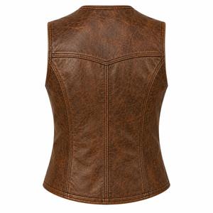 Top Trending <b>Men</b> Genuine <b>Leather</b> <b>Vest</b> Casual Single Breasted Button Closure Solid Color Autumn Outer Wear Turn-down Collar - Product Image 4