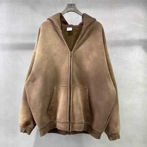 Sweat-shirt à capuche zippé oversize pour homme, motif lettres, en molleton de coton écologique, style streetwear décontracté, coupe classique, avec poche, pour l'hiver - Product Image 1