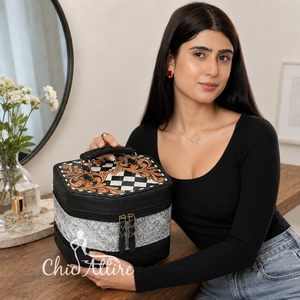 Nouvel étui à bijoux personnalisé pour femme en cuir de vachette véritable à motif damier, organiseur de voyage avec rangement pour bagues, boucles d'oreilles et colliers - Product Image 1