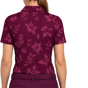 Polo de golf imprimé à manches courtes pour femme, motif floral, haut de sport performant, personnalisable, respirant, vente en gros - Product Image 2