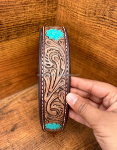 Latest Hot Selling Floral Hand Tooled Leather Dog Collar for Pets Real Genuine Leather <b>Padded</b> Adjustable Accessory for Neck Belt - Product Image 4