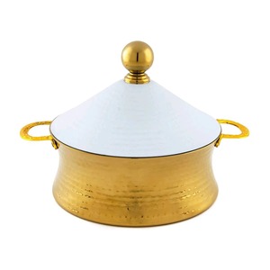 Cacerola Premium de Oro con Tapa Blanca, Ideal para Servir Invitados en la Mesa de Comedor y para Uso en el Hogar, Procedente de la India - Product Image 1