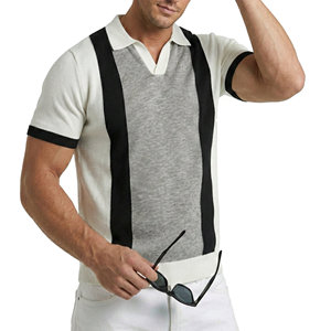 Factory Price Custom Made Men's <b>Vintage</b> Knitted Cotton <b>Polo</b> <b>Shirt</b> Short Sleeve Striped Ribbed Cuff Wholesale <b>Polo</b> <b>Shirts</b> For Men - Product Image 2