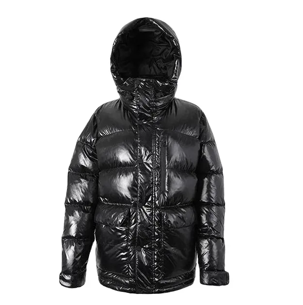 Canada style goose duck down black custom Logo brand hooded outdoor plus size nylon bubble coat shiny puffer men's jacket