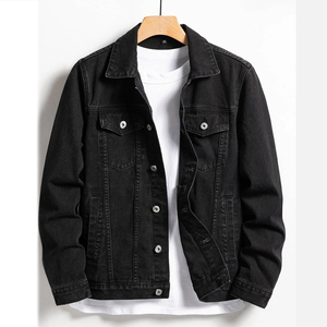 2026 Vintage Casual Spring Autumn Long Sleeve <b>Black</b> Regular Fit Drawstring Closure Acid Wash <b>Denim</b> <b>Jacket</b> <b>Men's</b> 100% Cotton - Product Image 1