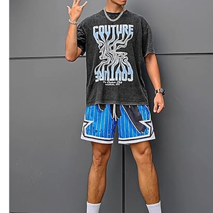 กางเกงขาสั้นกีฬาผู้ชายสำหรับฤดูร้อน วิ่ง ฟุตบอล ยิม เทนนิส บาสเก็ตบอล ผ้าโพลีเอสเตอร์ 100% ลายดอกไม้ ปิดด้วยเชือกผูก - Product Image 2