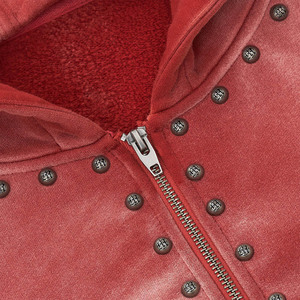 Sweat à capuche zippé pour homme en coton de haute qualité, avec logo personnalisé, coupe courte et oversize, effet délavé soleil, graphique vintage, délavé à l'acide et rivets - Product Image 3