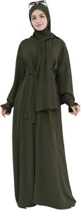 Women <b>Abaya</b> Hijab Robe Long Sleeve Floor Length Muslim Dress Ruffle Cuff Solid Color Daily <b>Prayer</b> Wear - Product Image 3