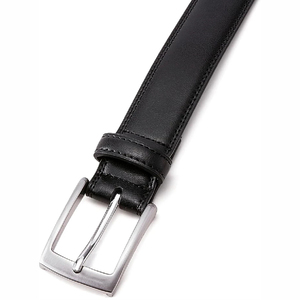 Ceinture Formelle en Cuir Véritable Noir Uni en Peau de Vache avec Boucle Ardillon Argentée Rectangulaire Durable et Ajustable pour Hommes et Femmes - Product Image 2