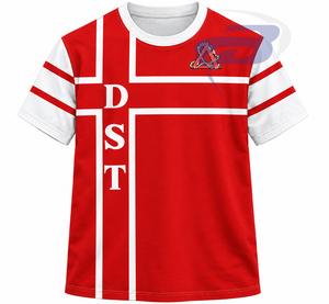 Delta |   Sigma |   T-shirt personnalisé pour femmes de la sororité Theta, lettres grecques brodées rouge et blanc, style preppy, col rond, t-shirt décontracté - Product Image 1