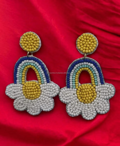 <b>Black</b> White Bow Seed Bead Earrings <b>Heart</b> Top Ribbon Design Beaded Jewelry Elegant Statement Earrings Party Wear Fashion Gift - Product Image 3