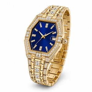 Luxury Women's Gold <b>Diamond</b> <b>Watch</b> Polygon Case Blue Dial Analog Quartz Date Display - Product Image 3