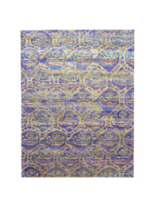 Alfombra de área vintage de transición, anudada a mano, de lana pura y seda, de pelo bajo, para decoración de sala de estar - Product Image 1