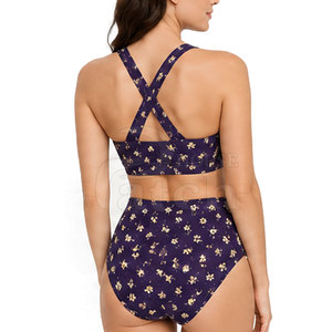 Contemporary Women Two Piece Swim Ensemble <b>Printed</b> Bottom Comfortable Fabric <b>Seaside</b> Vacation Poolside Resort Clothing - Product Image 5