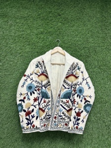 Handmade Woven <b>Velvet</b> Bomber Jacket <b>Women's</b> Winter <b>Coat</b> Traditional Embroidery Bohemian Eco-Friendly Regular Length Reversible - Product Image 2
