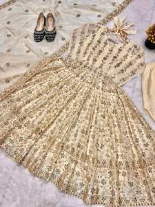 Vestido Largo Anarkali de Seda Estilo Indio Tradicional PinkCityBlocks, con Dupatta de Diseñador, para Fiestas, de Secado Rápido y Antiarrugas, para Mujer - Product Image 3