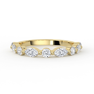 Elegant Alternating Round And Marquise Diamond Band Shared Prong White Gold Stackable Promise <b>Ring</b> Jewelry - Product Image 2