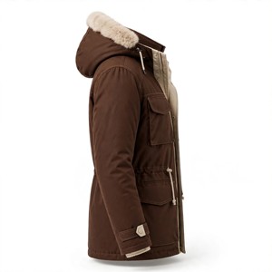 Chaqueta Deportiva Larga con Capucha para Hombre, Color Marrón Sólido, Forro de Poliéster, Impermeable, Gruesa, Casual de Otoño, Corte Regular, Cierre de Cremallera - Product Image 4