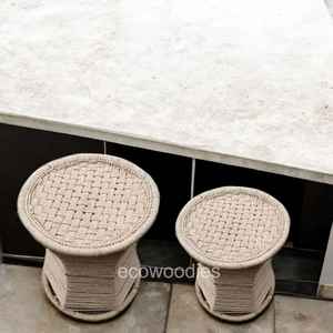 New Traditional Bone Inlay Console Bamboo Stool Handwoven Multi-Purpose Boho <b>Pouffe</b> Ottoman Set 2 Portable Hospital Hotel - Product Image 3