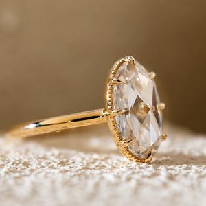 Bague solitaire Millegrain en or jaune 14 carats pour femme avec diamant de laboratoire taille ovale rose 3g - Product Image 3