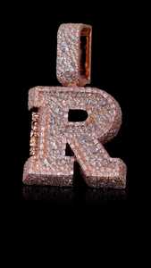 Pendentif lettre R en argent avec diamants Moissanite taille ronde et taille baguette VVS, style Hip Hop personnalisé - Product Image 3