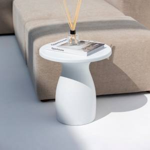 Mesa Auxiliar de Concreto Blanco Vandana Zenova Flux, Diseño de Muebles Modernos y Minimalistas - Product Image 1