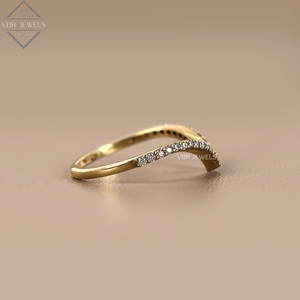 Elegante Anillo de Oro Sólido de 14K con Diamantes Cultivados en Laboratorio, Diseño Curvo, Bañado en Rodio, Minimalista, Apilable, para Mujer, Aniversario - Product Image 1