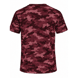 เสื้อยืดลายพรางเบอร์กันดีผู้ชายแขนสั้นคอกลมพิมพ์ลายพรางยิมเทรนนิ่งวิ่งออกกำลังกายชุดกีฬาประสิทธิภาพสูง - Product Image 2
