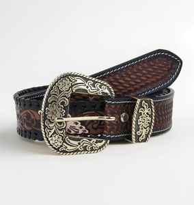Cinturón Western de Cuero Genuino para Hombre Rub International con Detalles en Turquesa, Hebilla Metálica Grabada y Patrón Floral en Relieve - Product Image 2