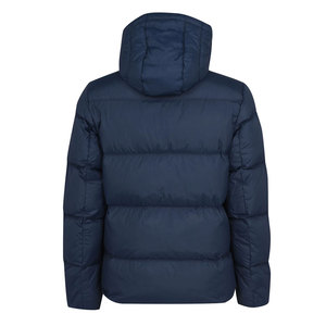 Men's Navy Blue Eco-friendly <b>Fleece</b> Lined Hooded Puffer <b>Jacket</b> Zipper Closure Windproof Winter Coat Casual Outdoor Wear <b>Thick</b> - Product Image 2