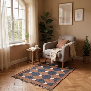 Tapis géométrique Kilim fait main, rectangulaire, en laine, à poils moyens, écologique, tufté à la main, pour salon, nettoyage localisé, Krafterscustom - Product Image 2