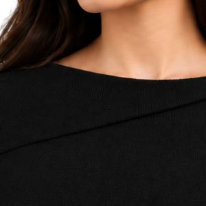 <b>Womens</b> Classic <b>Black</b> Knit Sweater Asymmetric Neckline Gold Button Shoulder Detail <b>Long</b> <b>Sleeve</b> Casual Pullover Fashion Winter <b>Top</b> - Product Image 5