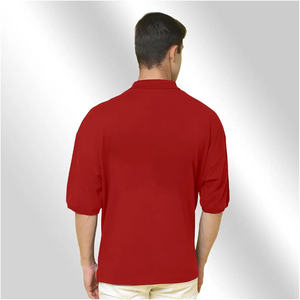 Men's <b>Oversized</b> <b>Red</b> Cotton Pique Polo <b>Shirt</b> Short Sleeve Solid Color Casual Fit Regular Length Knitted Fabric - Product Image 2