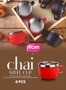 Anax Stainless Steel Inner <b>Tea</b> & Coffee Cup <b>Set</b> of 6 | Insulated <b>Plastic</b> Outer Body Chai Mugs for Home, Office & Travel (Pack of - Product Image 3