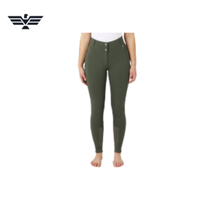 <b>Women</b> High Waist Full Length Riding Pants Olive Green Spandex Nylon Four-Way Stretch Button <b>Fly</b> Solid Color - Product Image 3