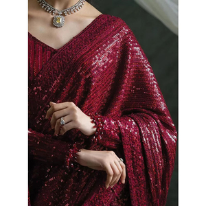 Nuevo Sari de Poliéster con Diseño Artístico para Mujer, con Borde de Tela Suave, Blusa Hecha a Mano, Estilo Anarkali Largo para Fiestas de Invierno - Product Image 6