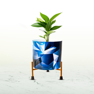 Macetero de Metal Azul con Soporte de Hierro, Maceta Decorativa para Interiores, Soporte Elevado Moderno para Plantas Suculentas, Decoración del Hogar - Product Image 5