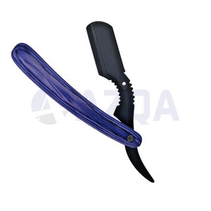 Stainless Steel Folding Barber Razor With Black Coated Curved Blade And Purple Plastic Handle For Shaving Hairline And <b>Beard</b> - Product Image 6