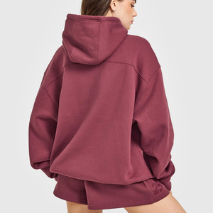 Womens Solid Hoodie Shorts <b>Set</b> Button Custom Logo Printing Embroidery Private Label OEM ODM Casual Loungewear Fitness Streetwear - Product Image 3